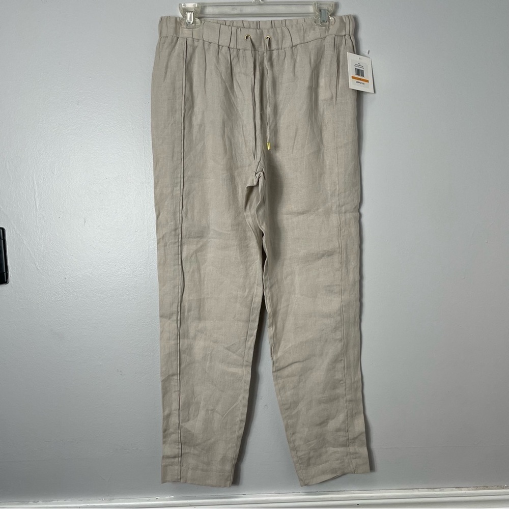 Ellen Tracy Size Small 100% Linen Pants Drawstring Elastic Waist